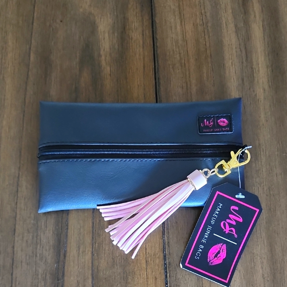 Makeup Junkie Mini Smooth Black Vegan Leather Bag NWT